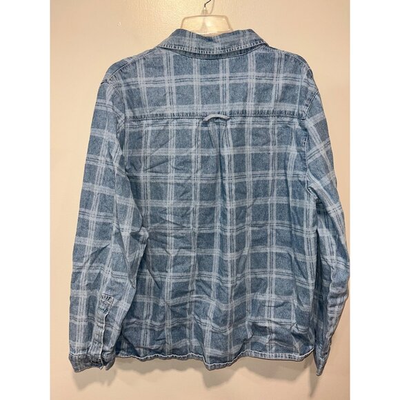 Denim Button-Up Long-Sleeve Mens Shirt By Ragged Jeans In‎ Blue Plaid - Size L - Picture 2 of 8